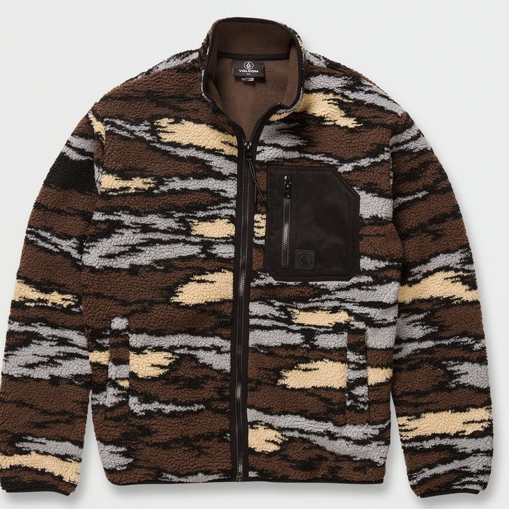 Volcom MUZZER FUZZAR ZIP FLEECE JACKET - BARK BROWN size Medium